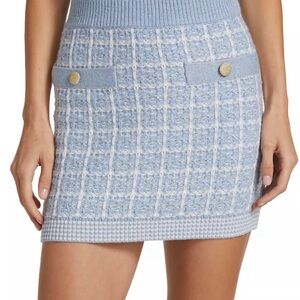 LoveShackFancy Callington Lurex tweed miniskirt in the color Babybell Blue